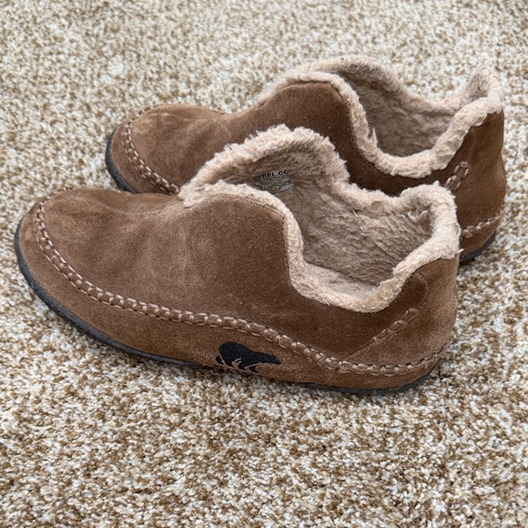 Mens Sorel Brown Suede Slippers with Faux Fur Lining - Picture 2 of 4